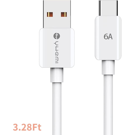 Usb Type C Cable 6A, 3.28ft Usb To Usb C Fast Charging Cable Usb Type C Data Cable Compatible With Samsung Galaxy S21/S10/S9/S8/A51/Ipad Pro 2021/Huawei/Sony And More