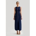 thumbnail image 2 of Women'S Summer Sleeveless Single Breasted Knit Maxi Dress Slit Crew Neck Long Sweater Bodycon Dress Blue L, 2 of 8