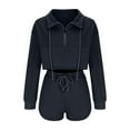 thumbnail image 4 of cfhntfmh 2 Piece Outfits for Women Sweatsuit Half Zipped Oversized Long Sleeve Crop Hoodie Baggy Shorts Loungewear Sets, 4 of 5