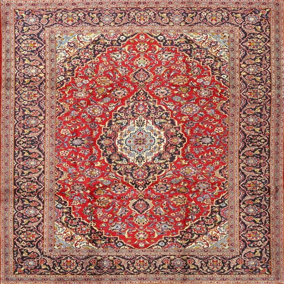 Ahgly Company Machine Washable Indoor Square Traditional Fire Brick Red Area Rugs, 8' Square