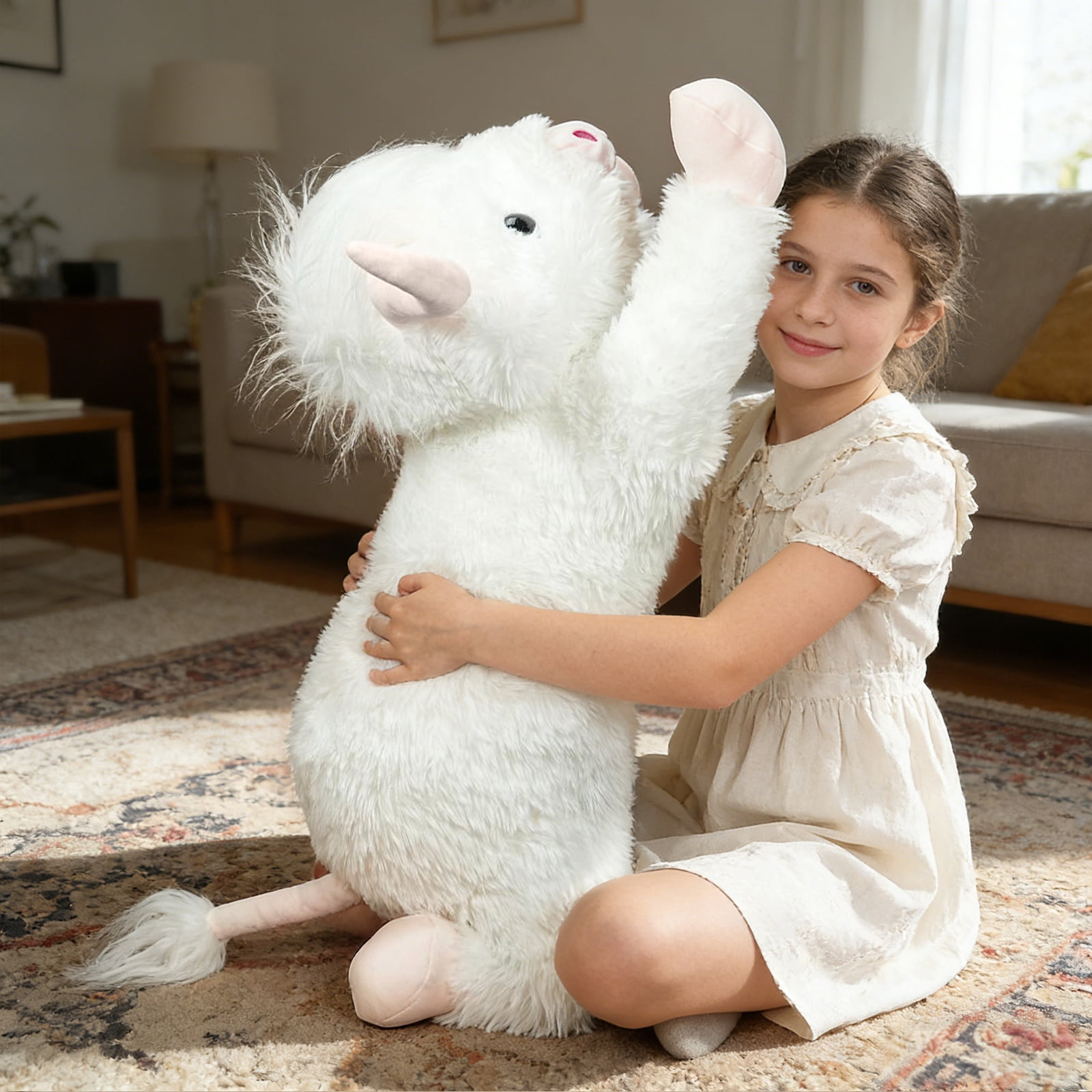 Giant Highland Cow Stuffed Animal 38" White Plush Cow, Soft Giant Cow Pillow for Kids and Adults