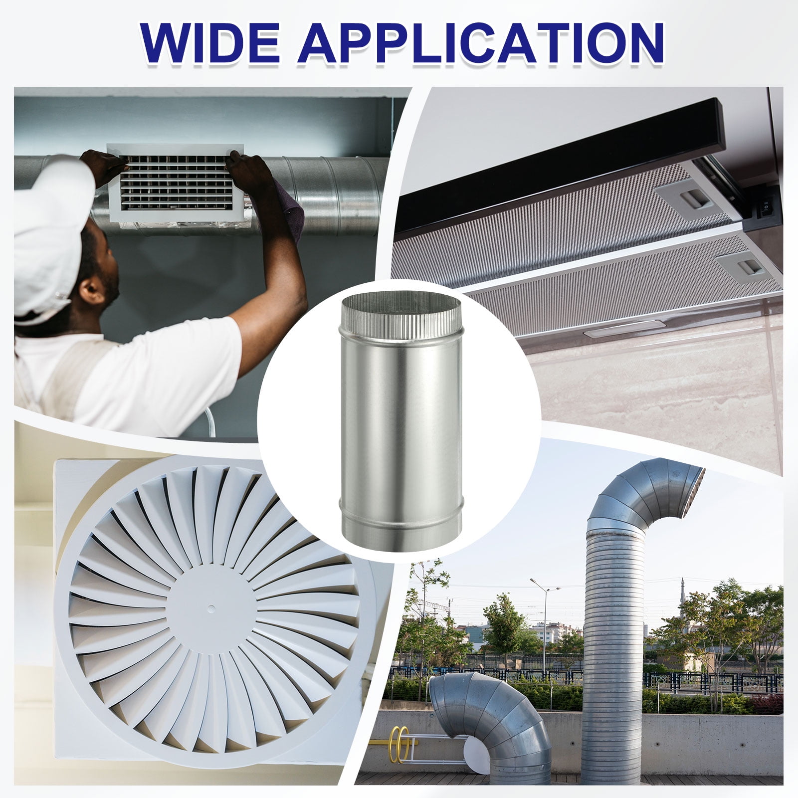 Uxcell 6 x 12 Inch Round Dryer Duct, 1PCS Galvanized Steel Crimped Straight Air Vent Duct Extension Coupler Pipe Adapter Connector for HVAC Dryer Hood Ventilation Chimney, Silver