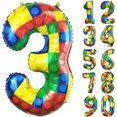 thumbnail image 4 of Globo de cumpleaños con tema de bloques de construcción, colorido bloque de construcción, suministros de fiesta de feliz cumpleaños, Kit de decoración para niños, 4 of 5
