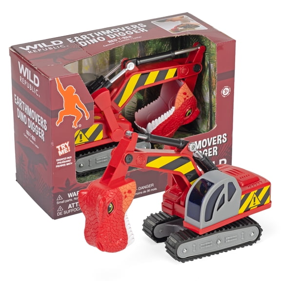Wild Republic Earth Movers T.Rex Red, Toy Figures, Play Piece with Unique Scooping Action, Educational Toys