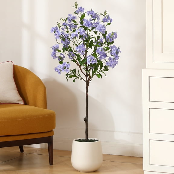 5ft Disassembled Blue Snowflake Tree with Oval White Pot - Artificial Tree for a Festive Atmosphere