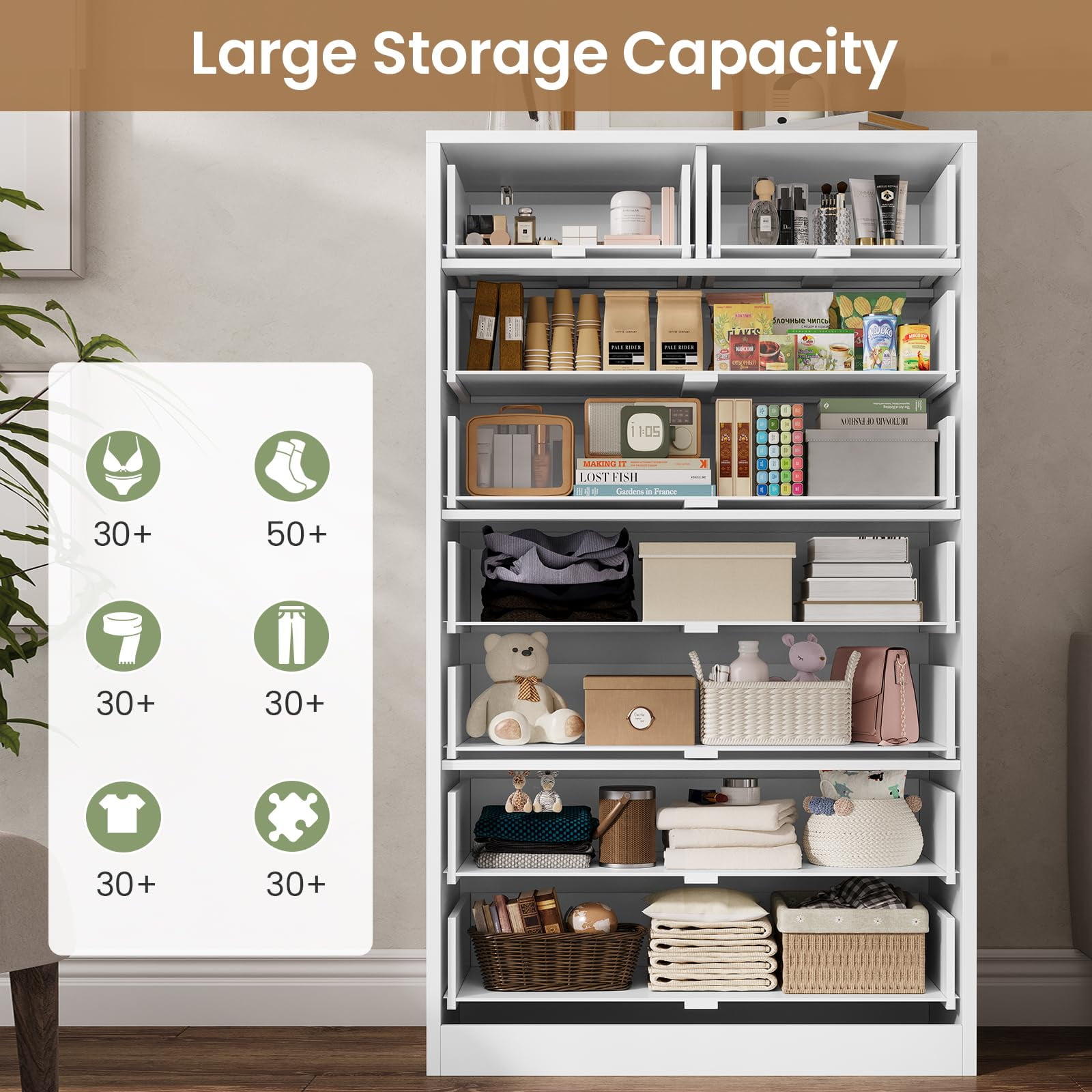 Afuhokles White Tall Dresser Wood 8 Drawer Dressers for Bedroom, Wood Chest of Drawers Storage Cabinet.