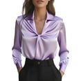 thumbnail image 2 of Purple Long Sleeve Shirts for Women Satin Cowl Neck Blouse Elegant Long Sleeve Work Shirt Top for Women, 2 of 4