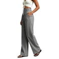 thumbnail image 6 of VEKDONE Dress Pants for Women Dressy Button Zipper Business Work Suit Pants Casual High Waisted Pleated Straight Trousers Solid Color Office Long Pants with Pockets Gray XL, 6 of 6