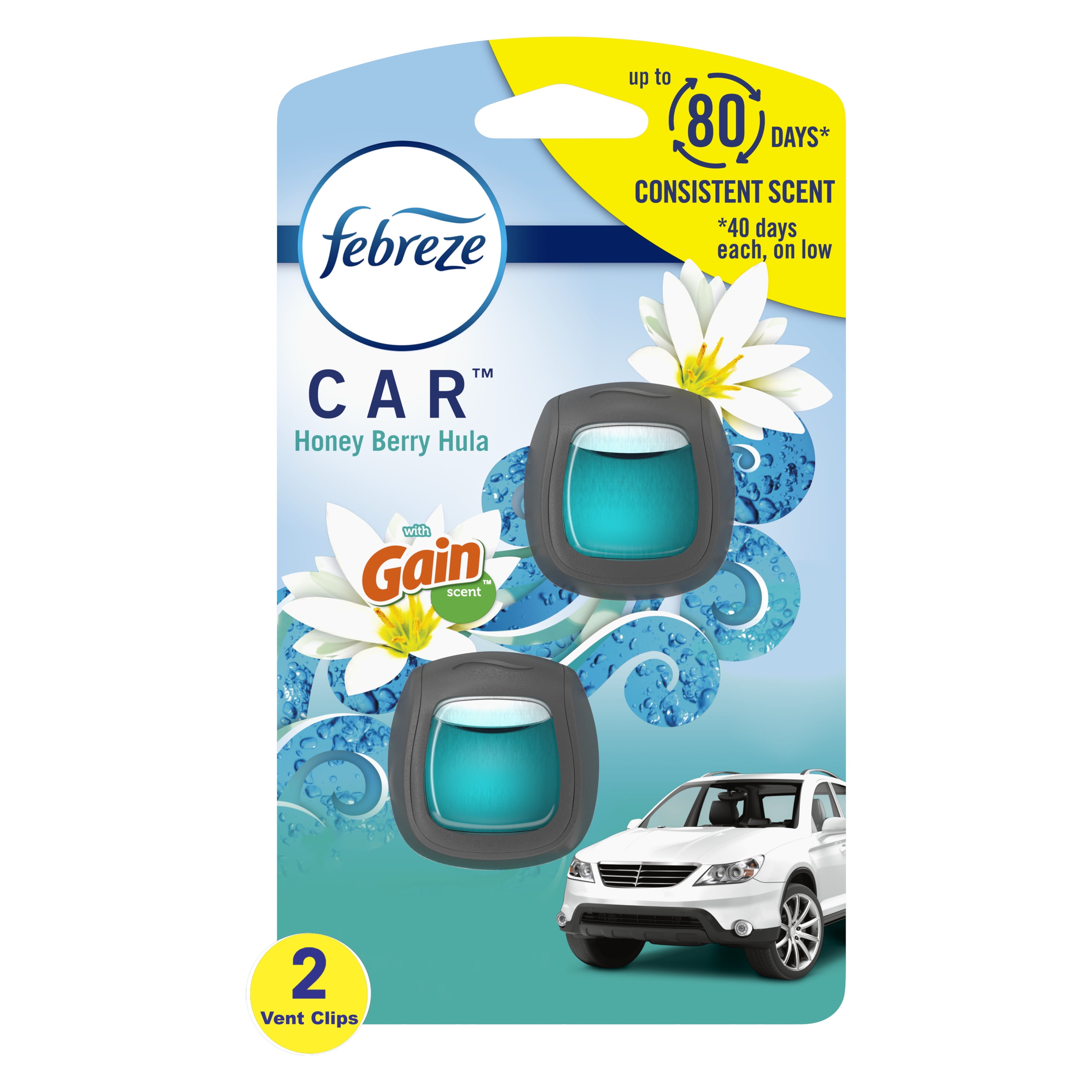 Febreze Car Air Freshener Vent Clip Gain Honey Berry Hula Scent, .06 oz