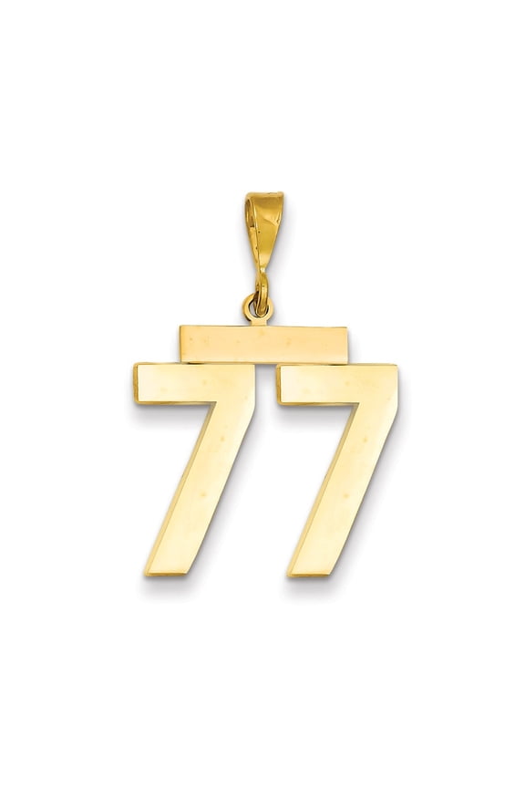 Real 14kt Yellow Gold Large Polished Number 77 Charm Pendant; for Adults and Teens; for Women and Men