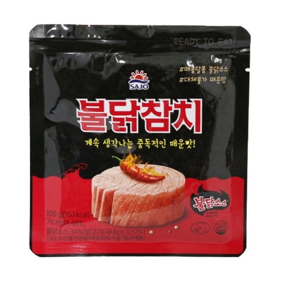 Korean Buldak Spicy Tuna Pouch, Ready to Eat Spicy Tuna with Korean Fire Chicken Sauce, High Protein Seafood Snack, Perfect for Rice, Ramen & Crackers, Authentic Korean Food, 3.5 oz (100g)