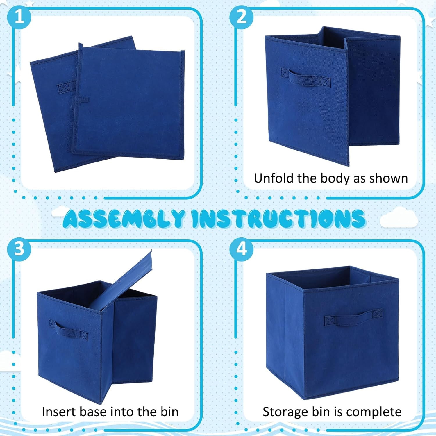 12 Pcs Cube Storage Bin 11'' Collapsible Storage Cubes for Classroom Foldable Cube Storage Organizer Bins Fabric Bins Storage Basket Fabric Cubby Boxes for Shelf(Dark Blue, Light Blue)