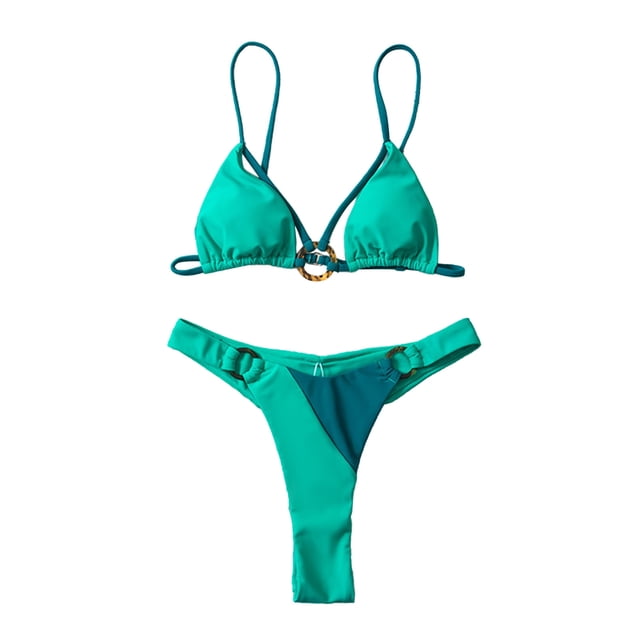 Traje de baño para mujer Empalme Sin respaldo Estilo hueco Erógeno Moda Ligero Transpirable Casual Trajes de baño divididos para playa Verde S