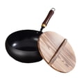 thumbnail image 3 of Sartén de hierro, utensilios de cocina, olla de hierro reutilizable con tapa de madera, wok antiadherente para 20 centímetros, 3 of 9