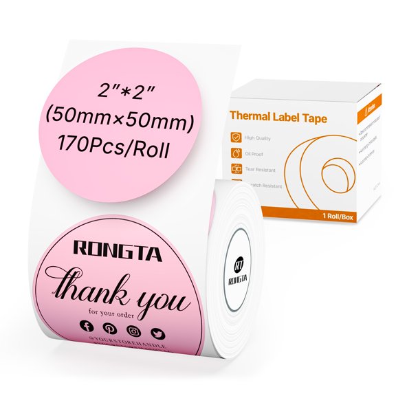 Rongta Blank Round Thermal Labels for R22, Pink, 170 Labels per Roll