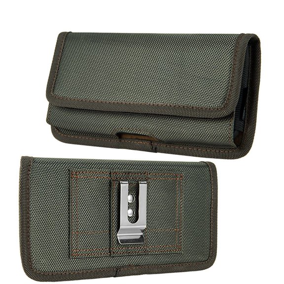 Luxmo Belt Holster for Samsung Galaxy A15 5G, Horizontal Nylon Fabric Phone Pouch Clip Protector Wallet Case with Strap Closure, Card Slots and Belt Loops (Fits with Rugged Cases) - Green