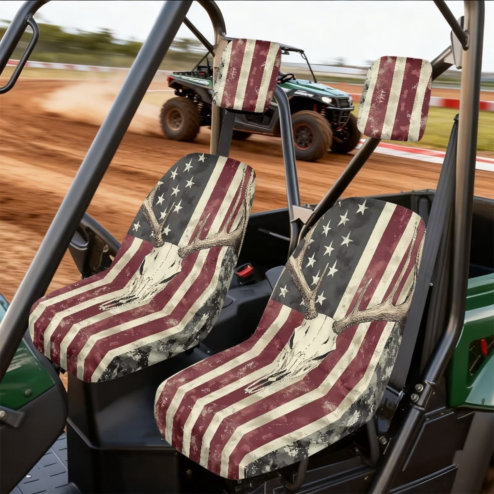 KUIFORTI American Flag UTV Seat Covers Anti-Scratch Seats Cover for UTV Fits with Rhino Bucket Seat Cover with Headrest Covers for Yamaha Rhino 700 660 450 2004-2021