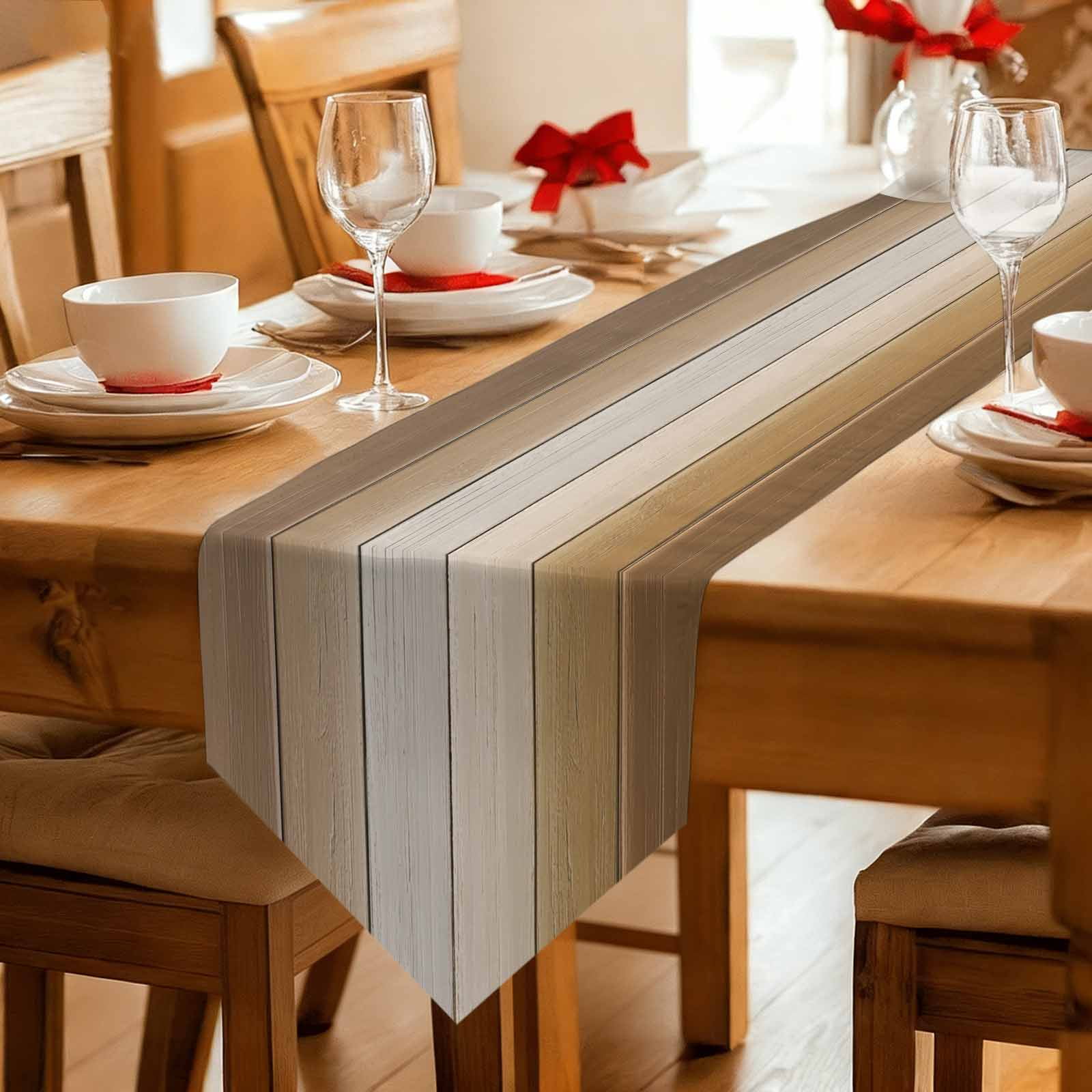 Brown Ombre Table Runner Linen Burlap Table Runner 72 Inches Long Vintage Country Wooden Dresser Scarves for Kitchen Island Coffee Dining Room Party Wedding Banquet Holiday Decoration 16"x72"