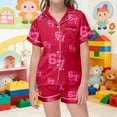 thumbnail image 2 of Kids Girls 67 Pajama Button Short Sleeve Shorts Two Piece Silk Sleepwear Children Valentine's Day Nightwear Outfit for Kids Cozy Loungewear, 2 of 6