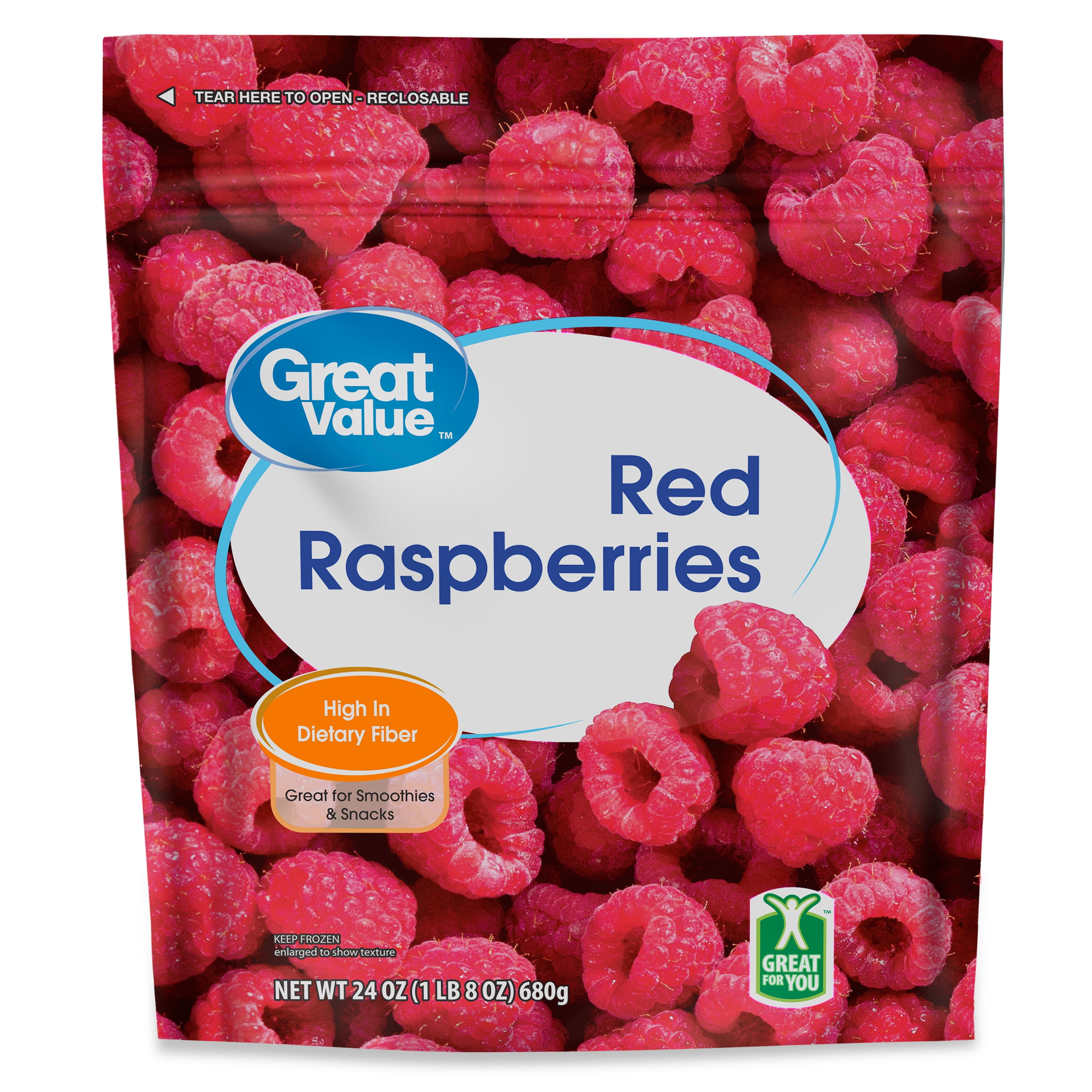 Great Value Red Raspberries, 24 oz (Frozen)