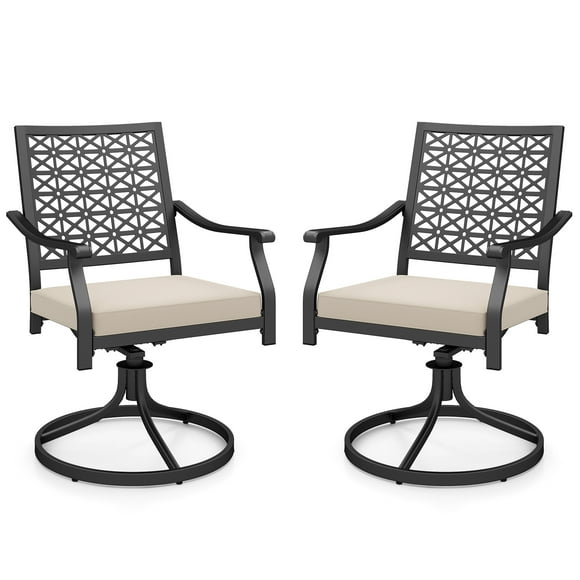 Gymax 2 Pieces Outdoor Swivel Chairs Patio Dining Chairs w/ Padded Cushions Beige & Black