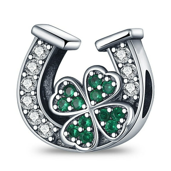 Jeffery Charms for Women Bracelet Lucky U Horseshoe Clover Tree Pendant,Green,U Clover