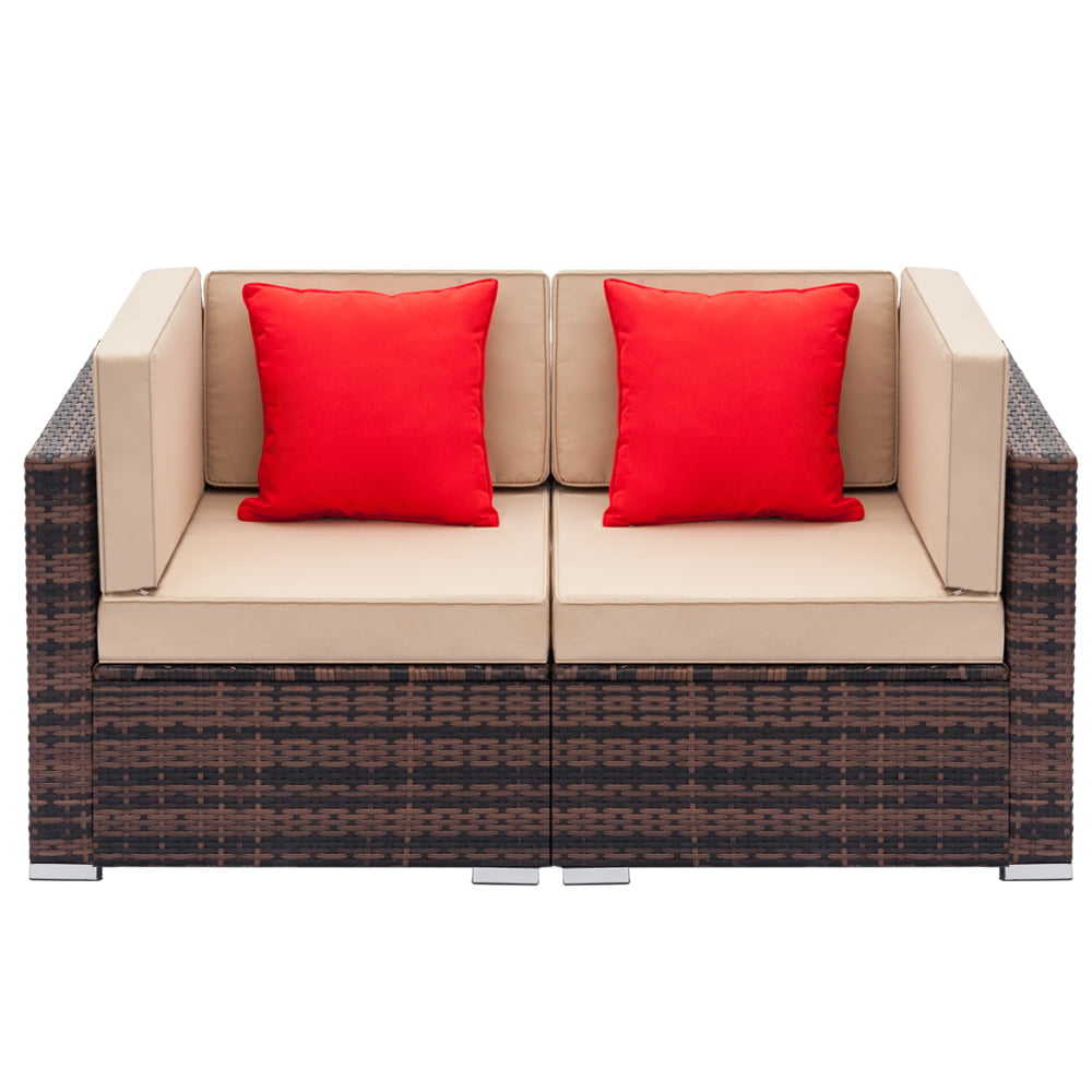 Fully Equipped Weaving Rattan Sofa Set with 2pcs Corner Sofas Brown Gradient