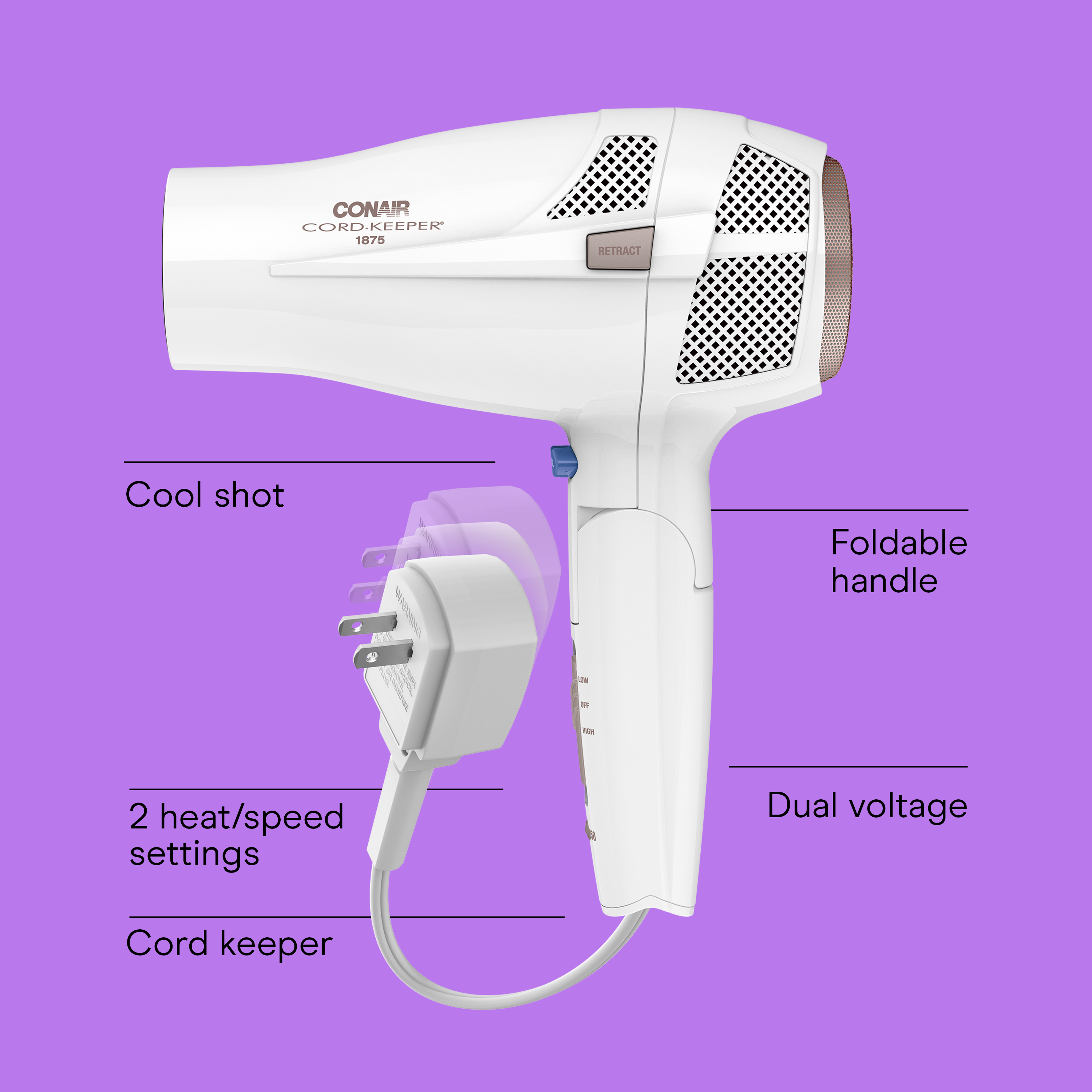 Conair Double Ceramic Travel Hair Dryer, 1875W photo 2