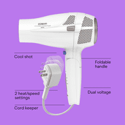 Conair Double Ceramic Travel Hair Dryer, 1875 Watts, Dual Voltage, Folding Handle