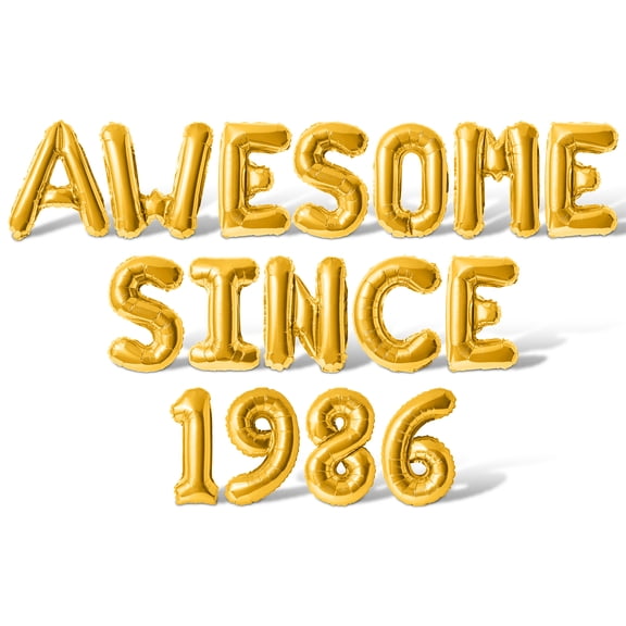 Letter & Number Balloons - AWESOME SINCE 1986 16" Inch Alphabet Letters Foil Mylar Balloon Birthday Party Banner (Gold)