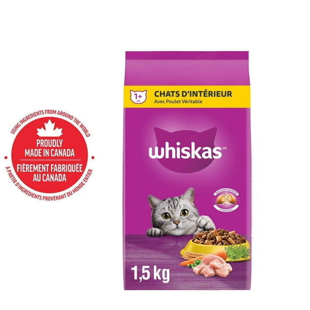 WHISKAS Adult Dry Cat Food, Indoor With Real Chicken 1.5kg