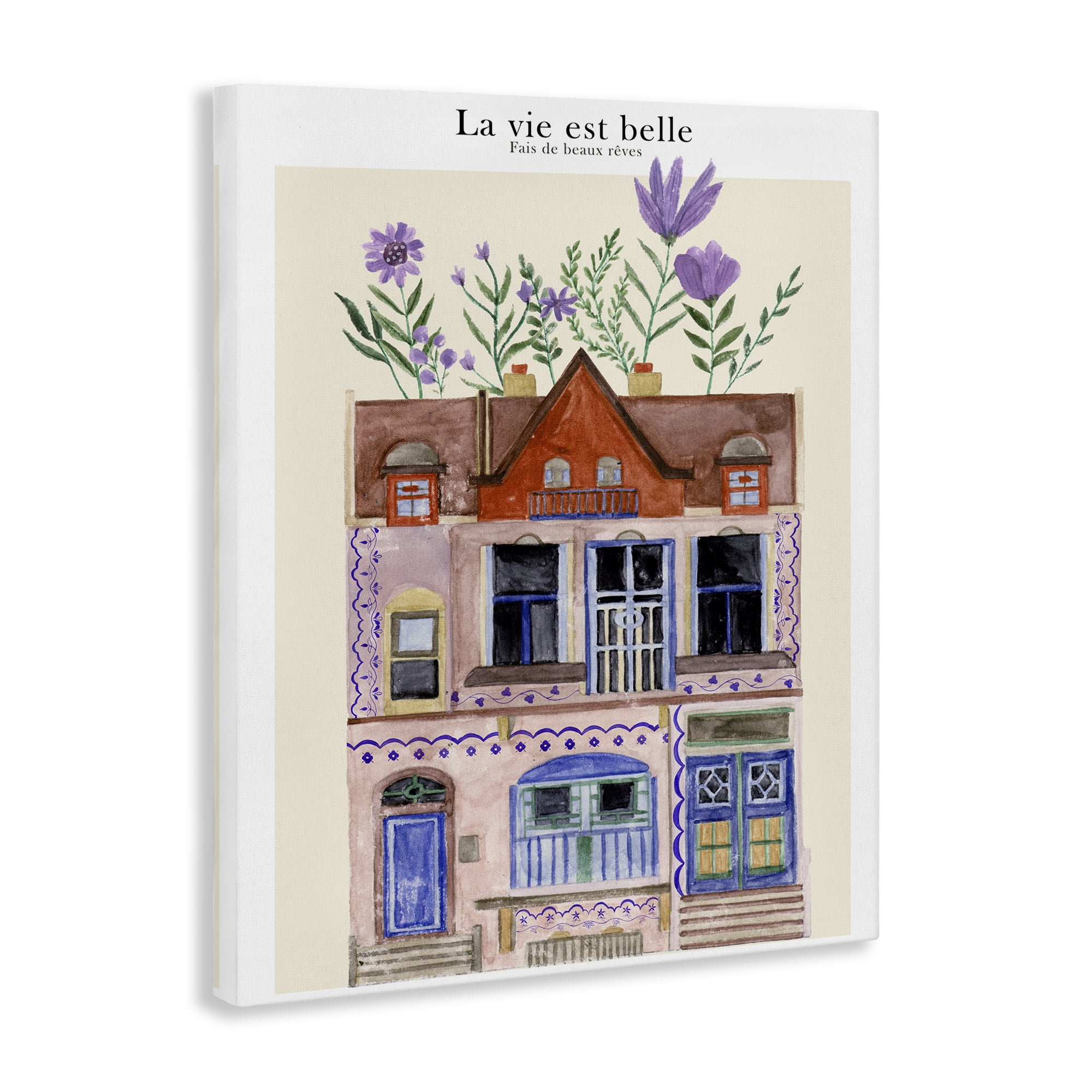 Stupell Industries Blooming City Building Buildings & Architecture Painting Wrapped Canvas Art Print Wall Art, 36 x 48