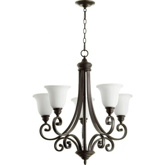 Tanners Courtyard 5 Light Chandelier in Bailey Street Home Home Collection Style 28 inches Wide By 30 inches High-Oiled Bronze Finish-Satin Opal Glass
