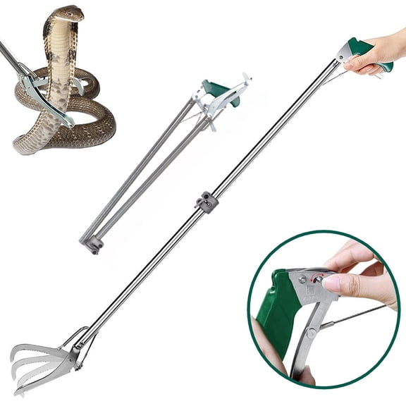 HOMEYA Foldable 47" Snake Tongs Heavy Duty Catcher Reptile Grabber Hook Stick Wide Jaw Handling Tool