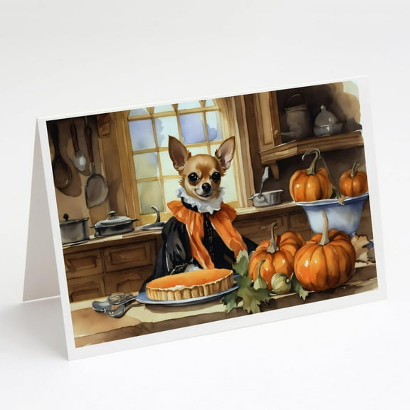 Chihuahua Fall Kitchen Pumpkins Greeting Cards and Envelopes Pack of 8 7 in x 5 in