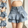 thumbnail image 2 of Women High Waist A-Line Mini Cake Jean Skirt Pleated Layered Denim Streetwear, 2 of 16