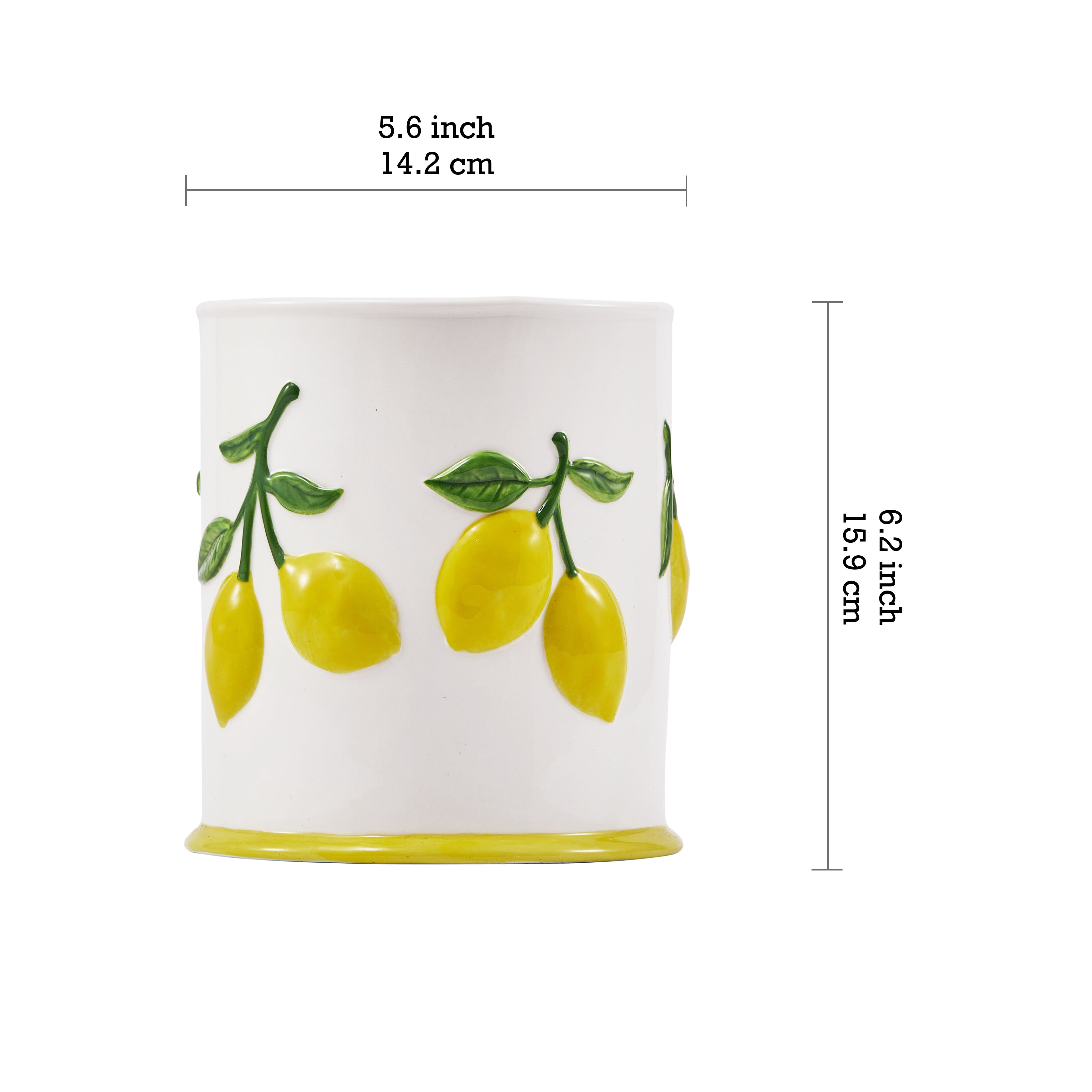Bico Lemon Handpainted Stoneware 6 inch Utensil Holder, Dishwasher Safe, for holding Cooking Spatula, Utensil