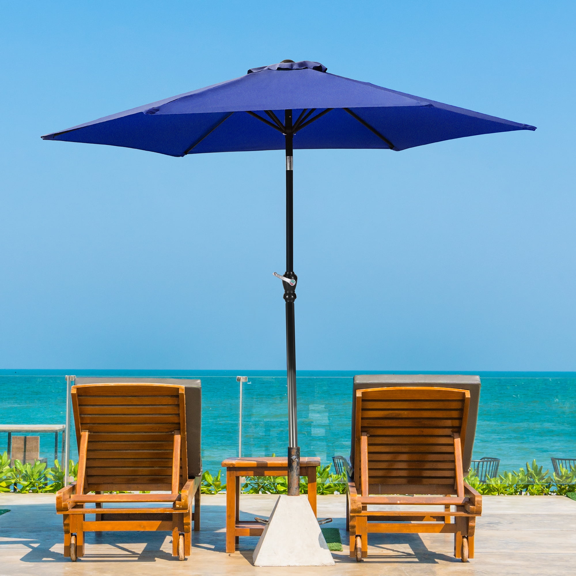 FlexWave 9FT Outdoor Market Patio Umbrella, UV-Resistant Sunshade，with Push Button Tilt & Crank, for Garden, Deck, Poolside
