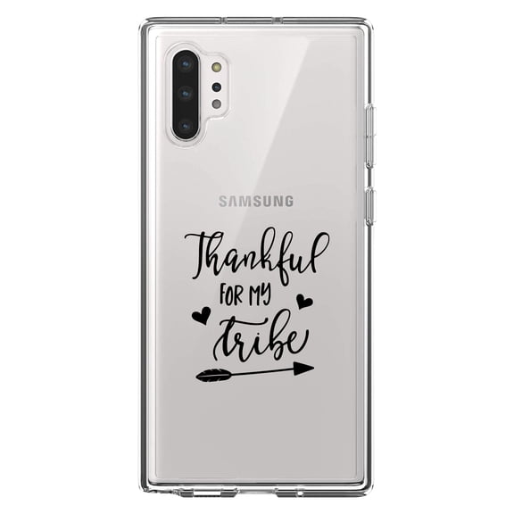 DistinctInk Clear Shockproof Hybrid Case for Galaxy Note 10 PLUS (6.8" Screen) - TPU Bumper Acrylic Back Tempered Glass Screen Protector - Thankful for My Tribe