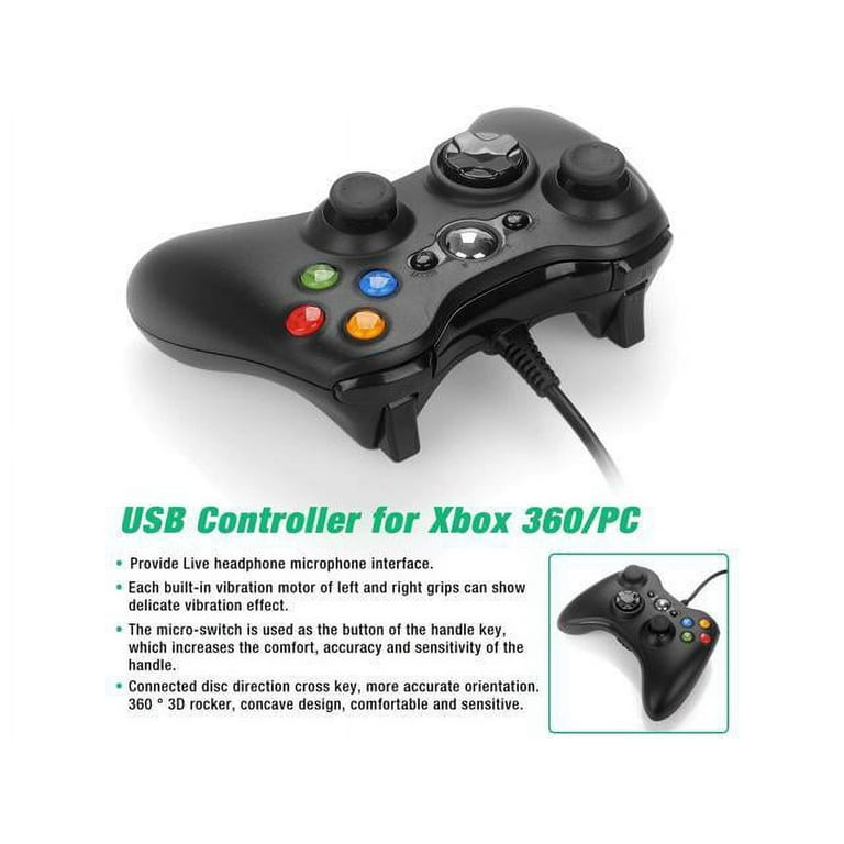 Black USB Wired Dual Shock Gamepad Game Controllers for Microsoft Xbox 360  / PC