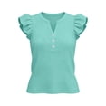 thumbnail image 2 of ClodeEU Women’s V Neck Puff Short Sleeve T Shirt with Button ,Casual Solid Color Top Mint Green,Women's Plus L, 2 of 6