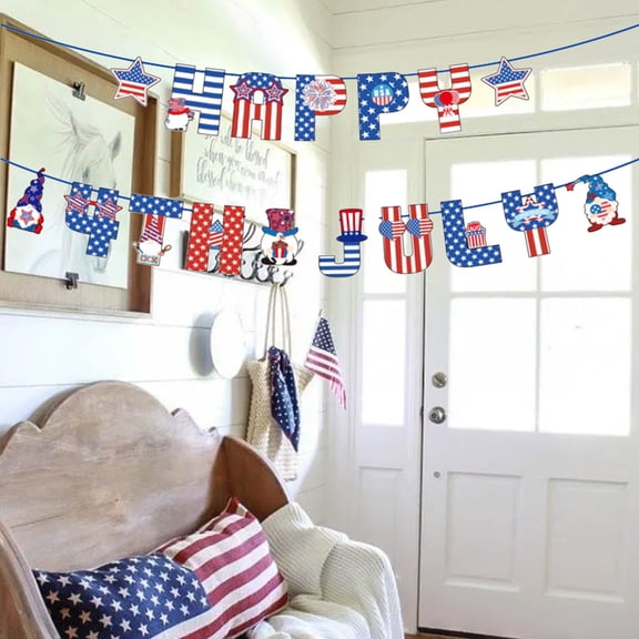 Fwttom 4Th of July Decorations, Happy Independence Day Pull The Flag Red White and Blue Party Supplies Decoration for Independence Day