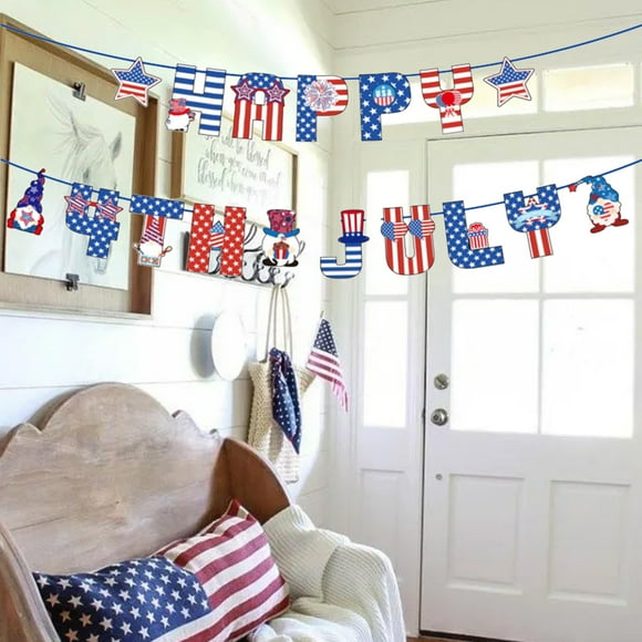 Danhjin Drapeau en Papier pour la Fête de l'Indépendance Joyeuse Fête de l'Indépendance Tirer le Drapeau Rouge Blanc et Bleu Fournitures de Fête Décoration pour la Fête de l'Indépendance