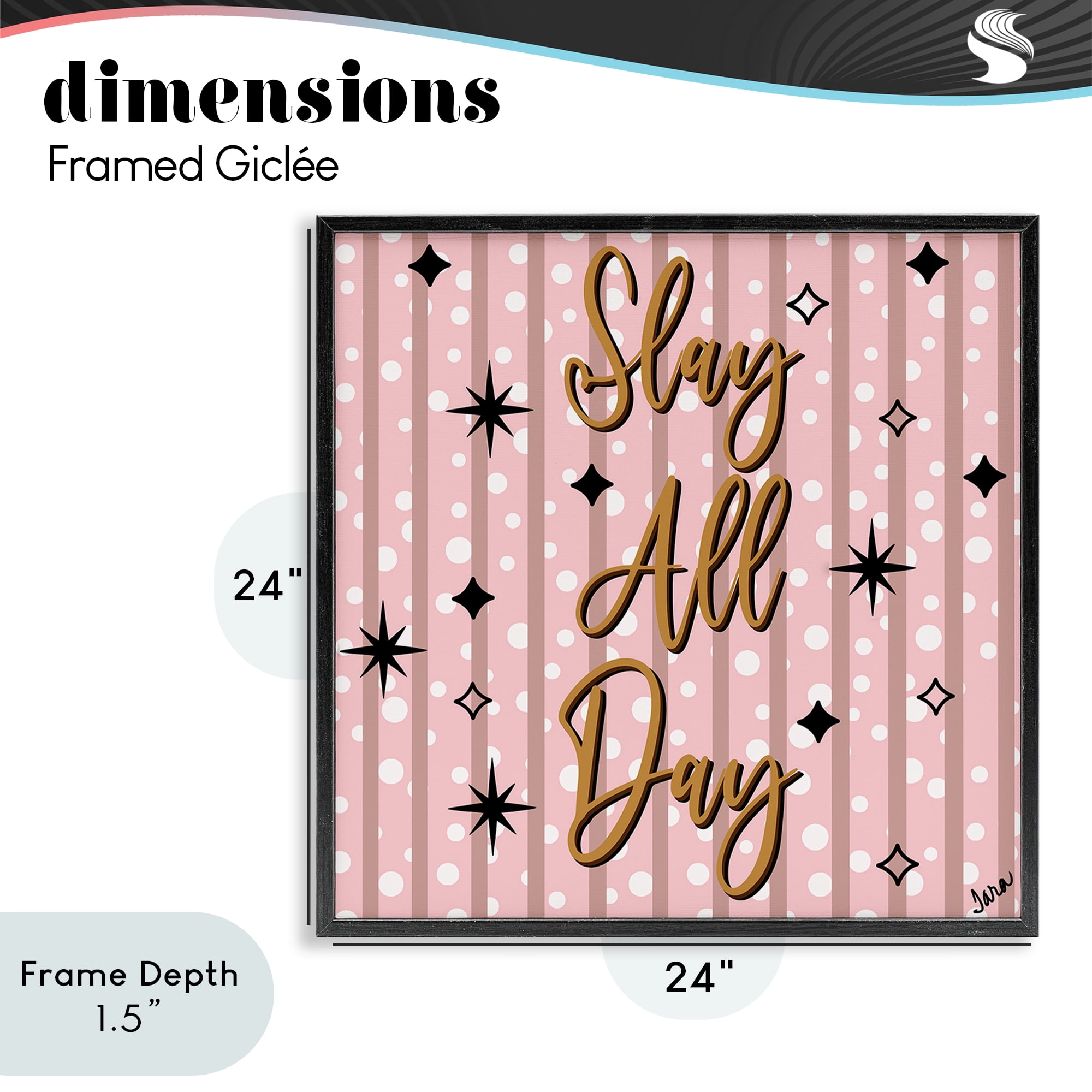 Stupell Industries Slay All Day with Sparkle Pattern Black Framed Giclee Art, design by Tara Boone