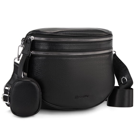 Montana West Crossbody Bag for Women Large Double Zipper Bum Bag with Adjustable Wide Strap, Black