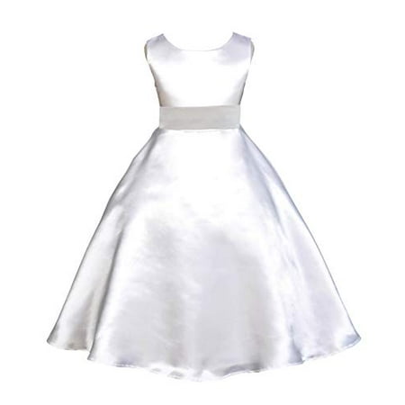 Ekidsbridal White Satin A-Line Flower Girl Dress Birthday Girl Dress Christening Dresses First Communion Dress Holy Baptism Dress Junior Bridesmaid Dress Special Occasion Dresses Holiday Dresses 821S