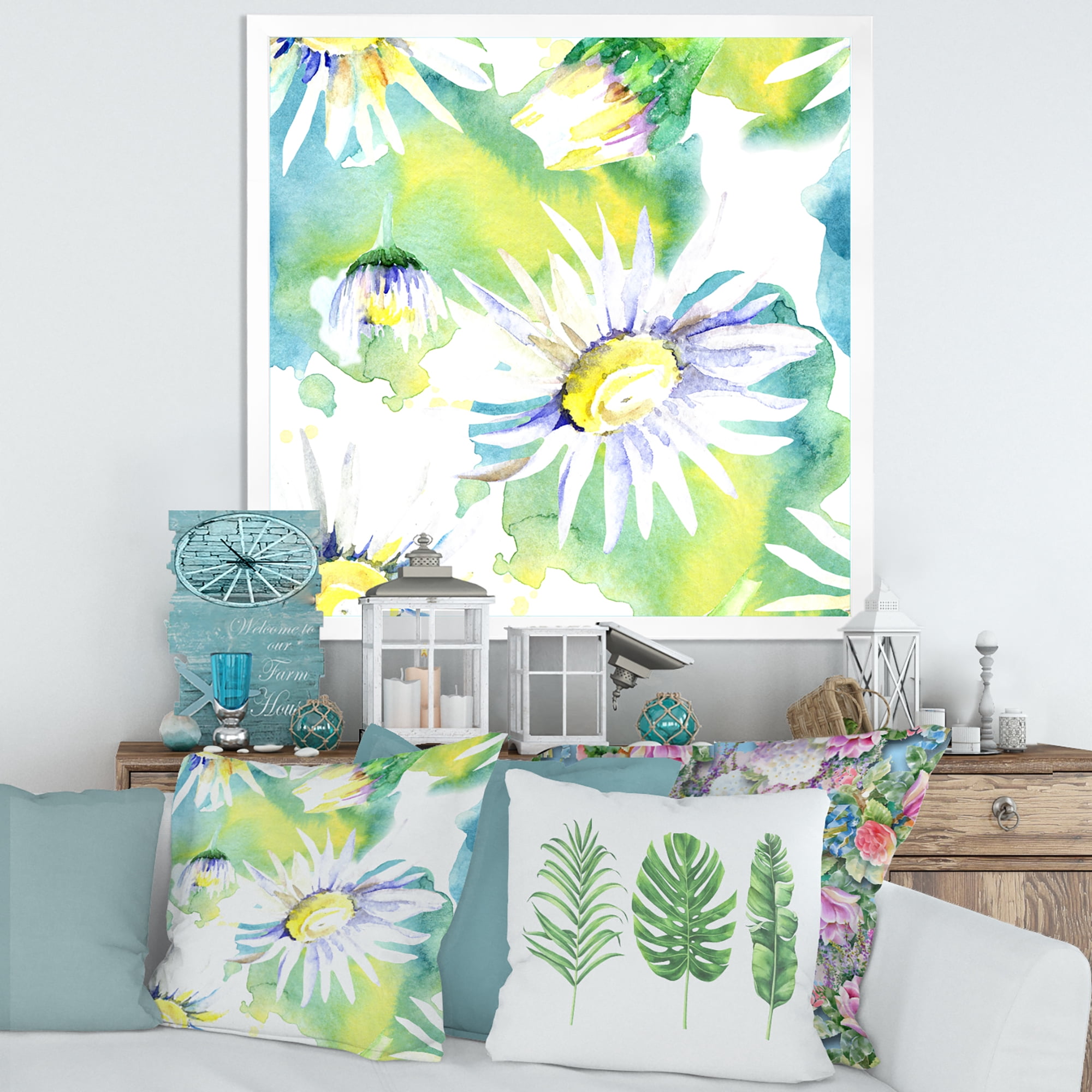 Designart 'Aquarelle Impression of Daisy Flowers II' Traditional Framed Art Print