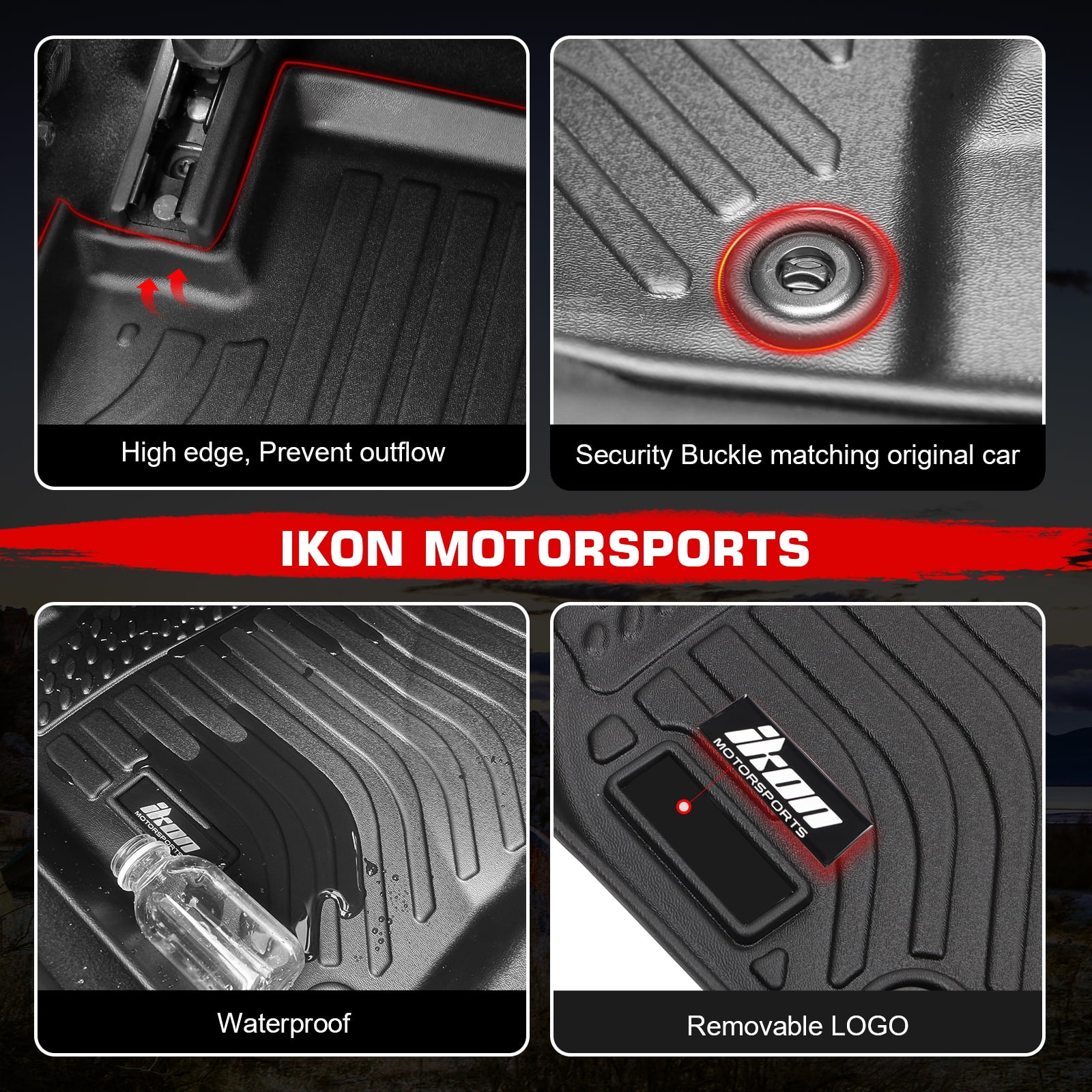 Ikon Motorsports Floor Mats Compatible With 2023-2026 Honda Pilot, Black Car Auto TPE 3D Molded Carpets Liner Front Rear Row All Weather 4PC Set Protector