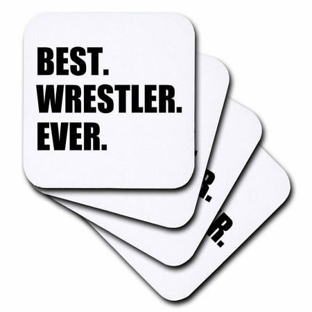 3dRose Best Wrestler Ever, fun wrestling sport gift, black and white text, Soft Coasters, set of