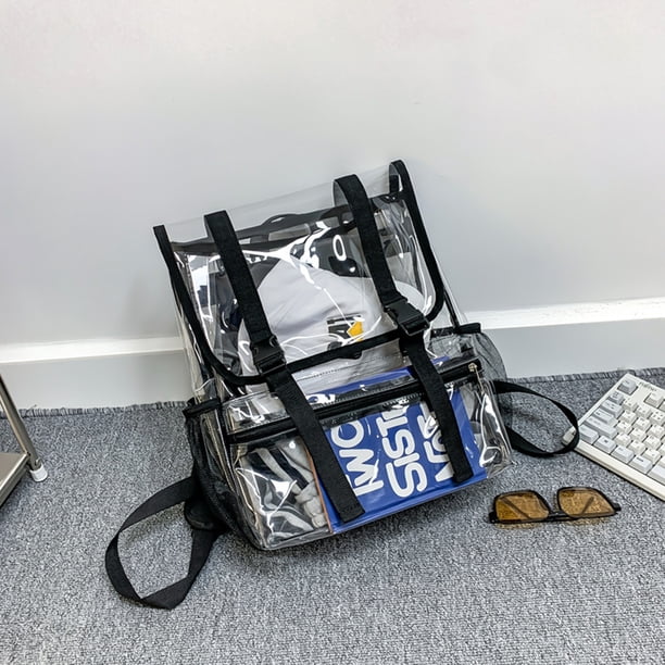 Mochila de estudiante de PVC transparente Mochila deportiva de gran capacidad para el trabajo (negro) Sywqhk Para Estrenar